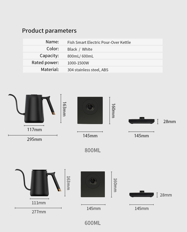 TIMEMORE Fish Smart Electric Kettle 600ml 智能温控手冲壶补充图片。
